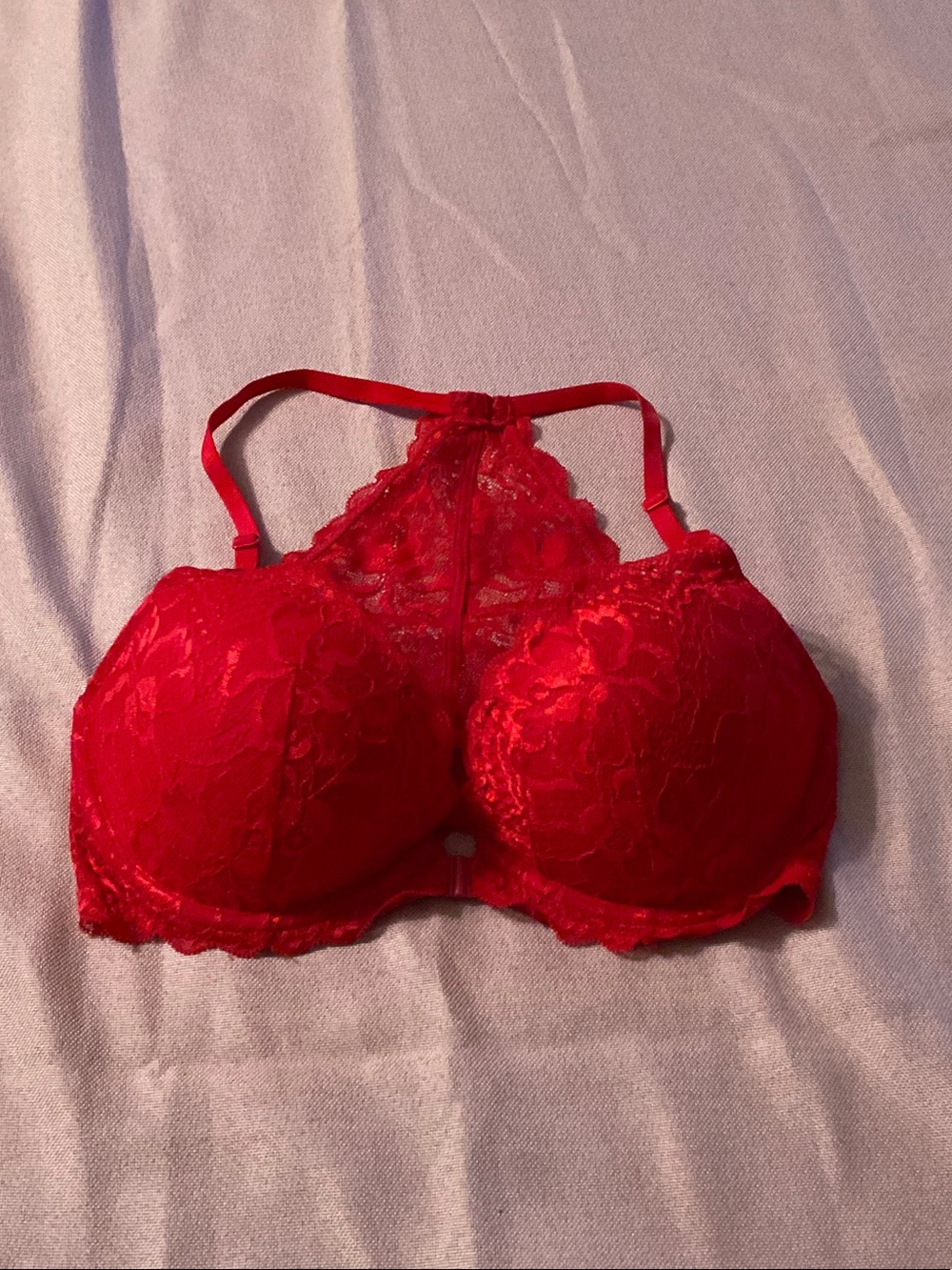 PINK Victoria's Secret Red Lace High-Neck Racerback Bra